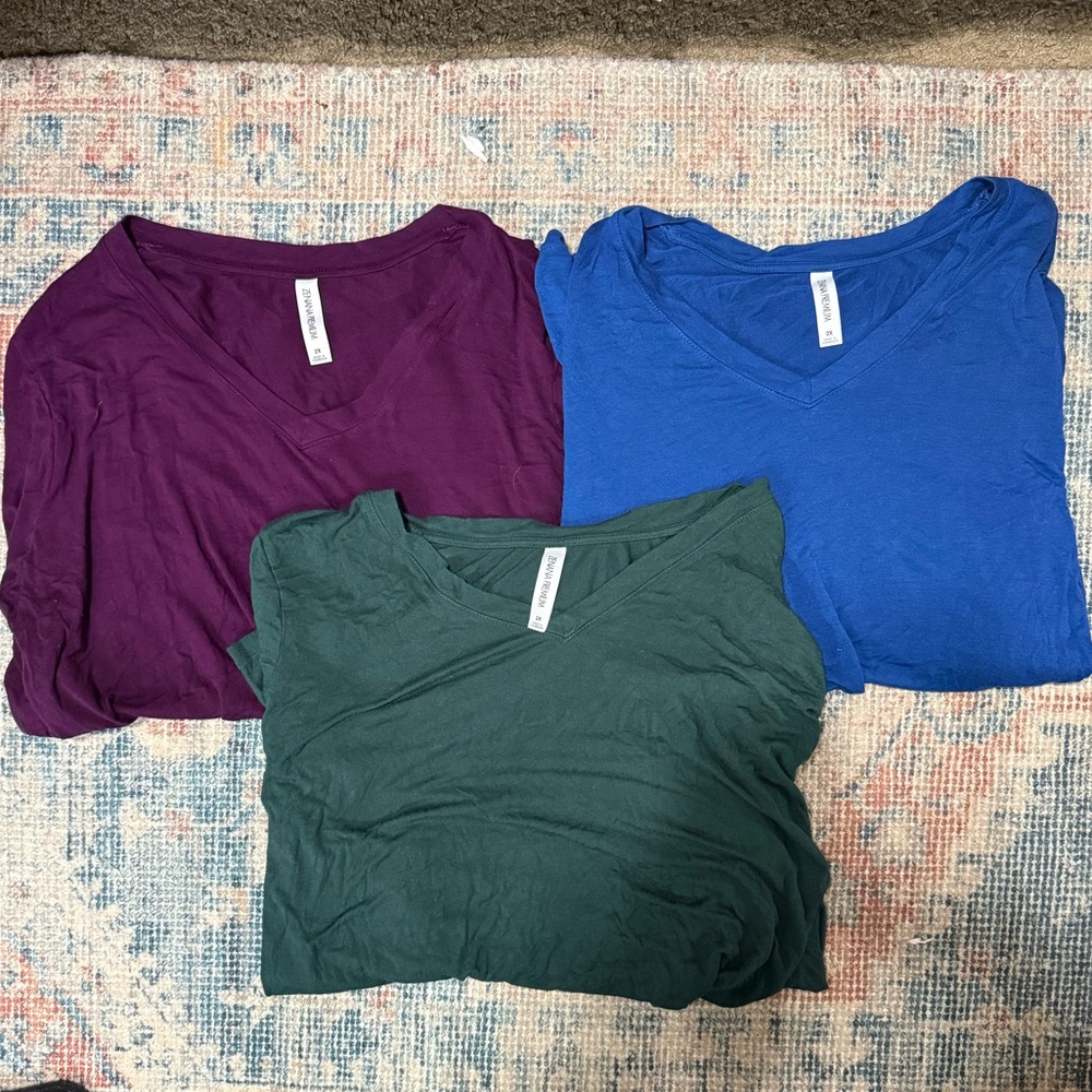 Women's V-Neck Tops - Purple, Blue, and Green